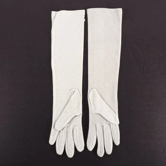 Vintage Womens Opera Gloves Size M Metalic Silver NOS 15 Inch Long Hello 80s - Picture 5 of 9